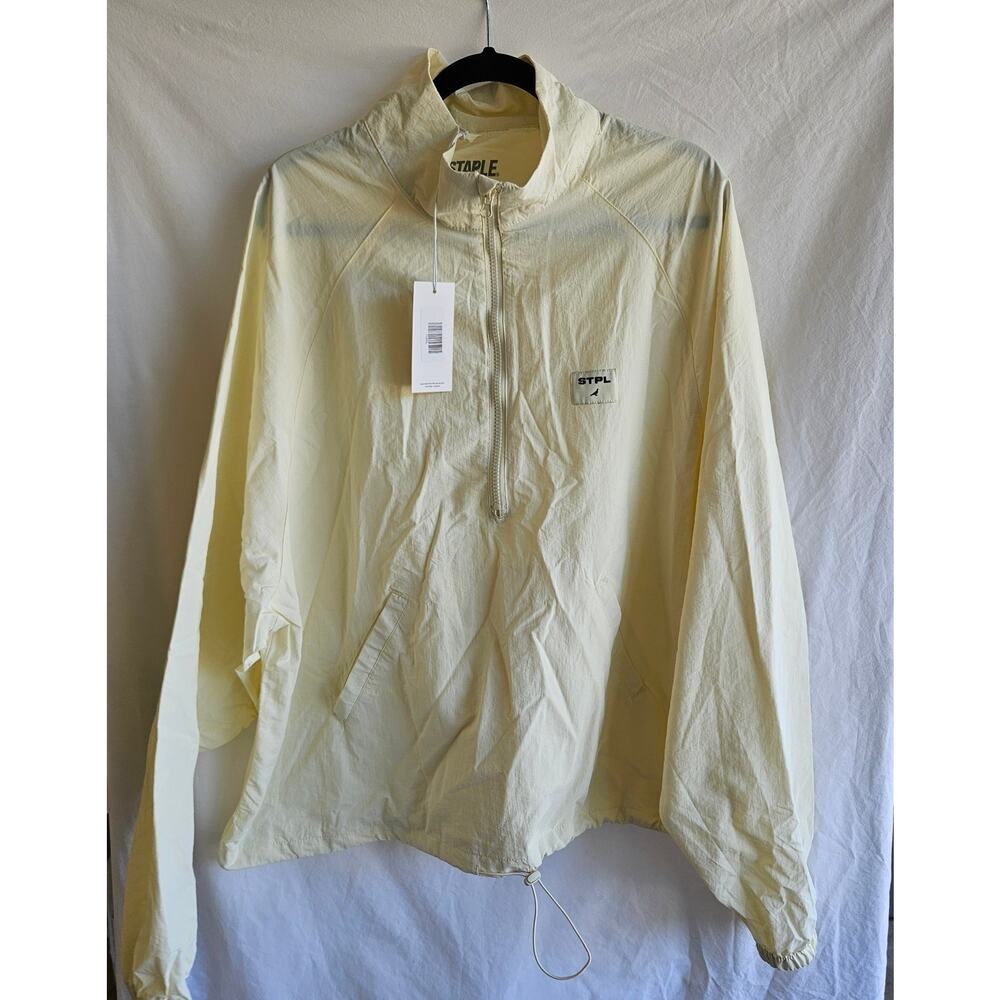 Staple Pigeon Men's Half-Zip Windbreaker Nylon Pullover Cream L NWT